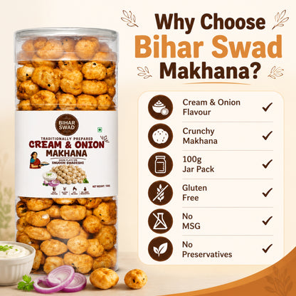 Bihar Swad Roasted Makhana - Cream & Onion (100g)