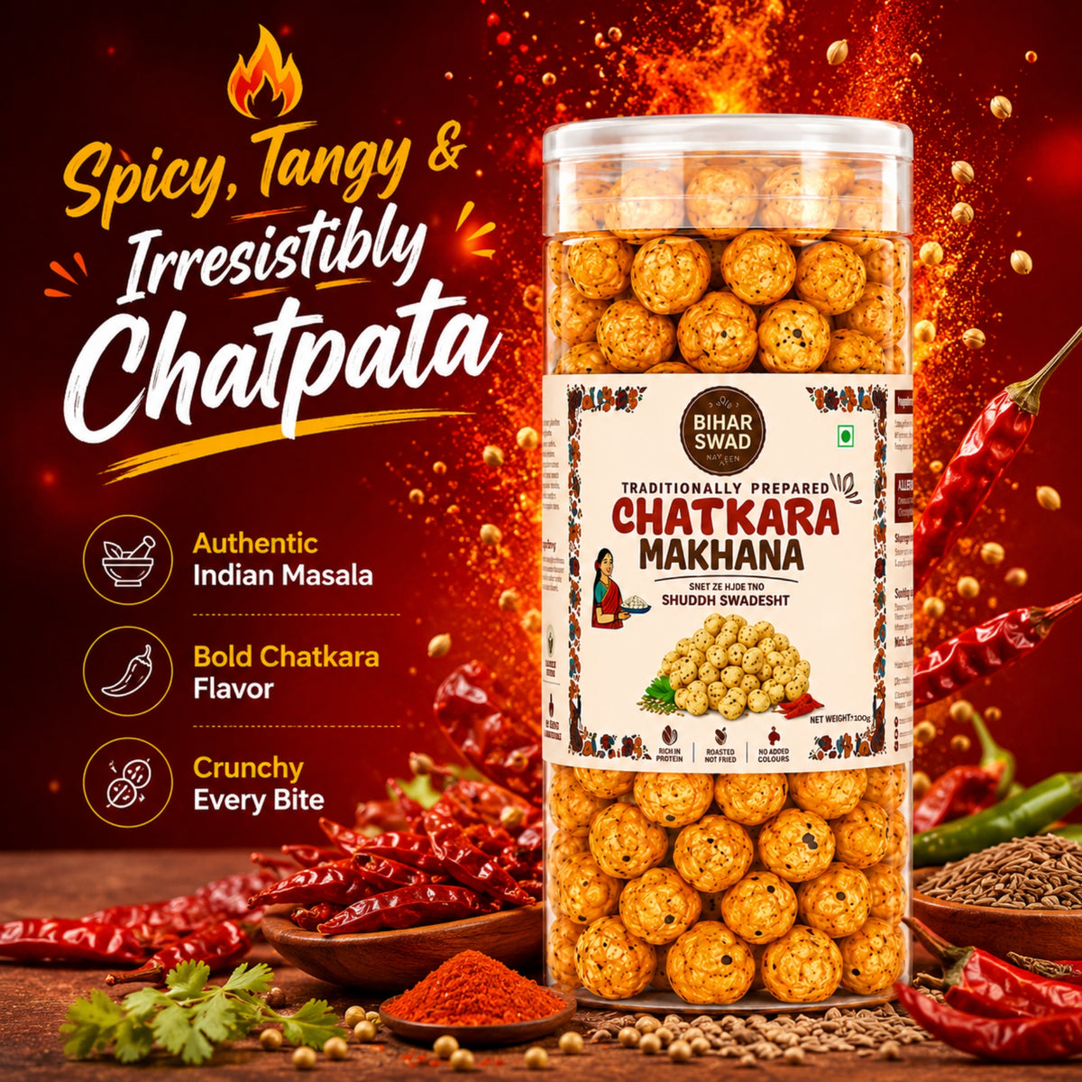Bihar Swad Roasted Makhana - Chatkara (100g)