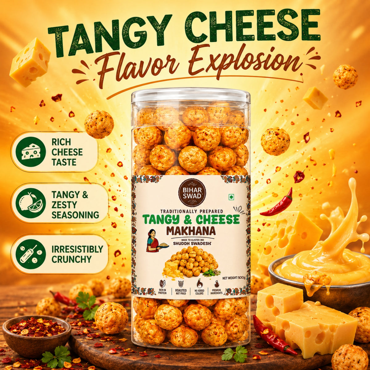 Bihar Swad Roasted Makhana - Tangy & Cheese (100g)