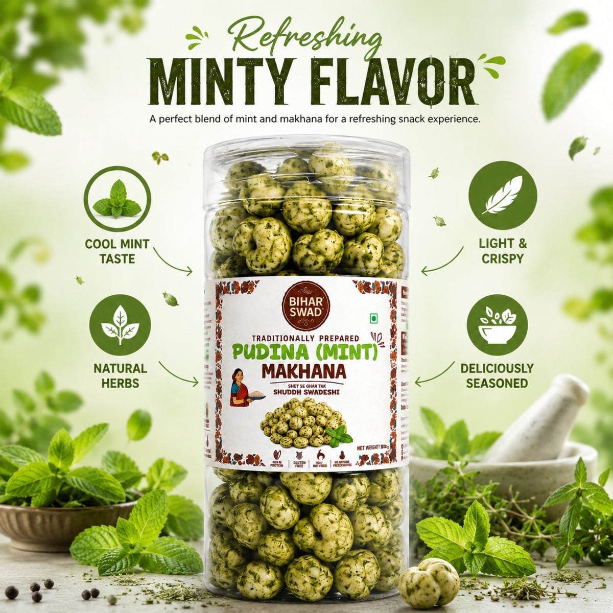 Bihar Swad Roasted Makhana - Pudina Mint (100g)