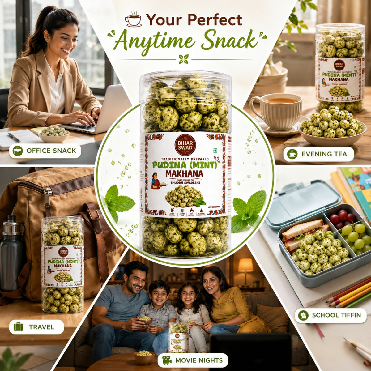 Bihar Swad Roasted Makhana - Pudina Mint (100g)