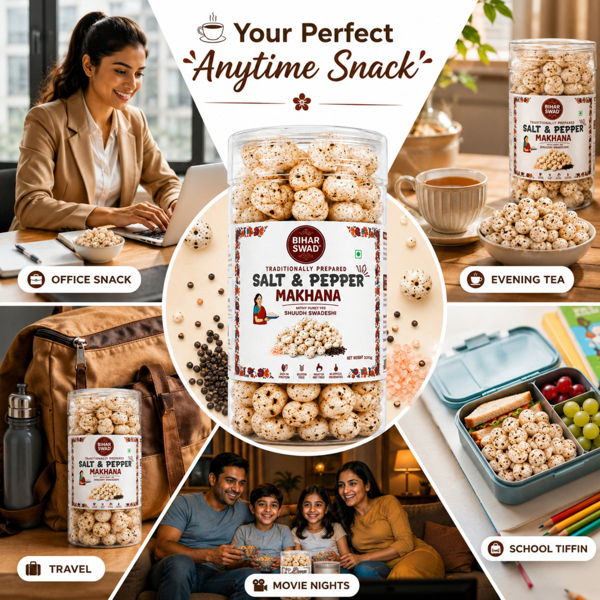 Bihar Swad Roasted Makhana - Salt & Pepper (100g)
