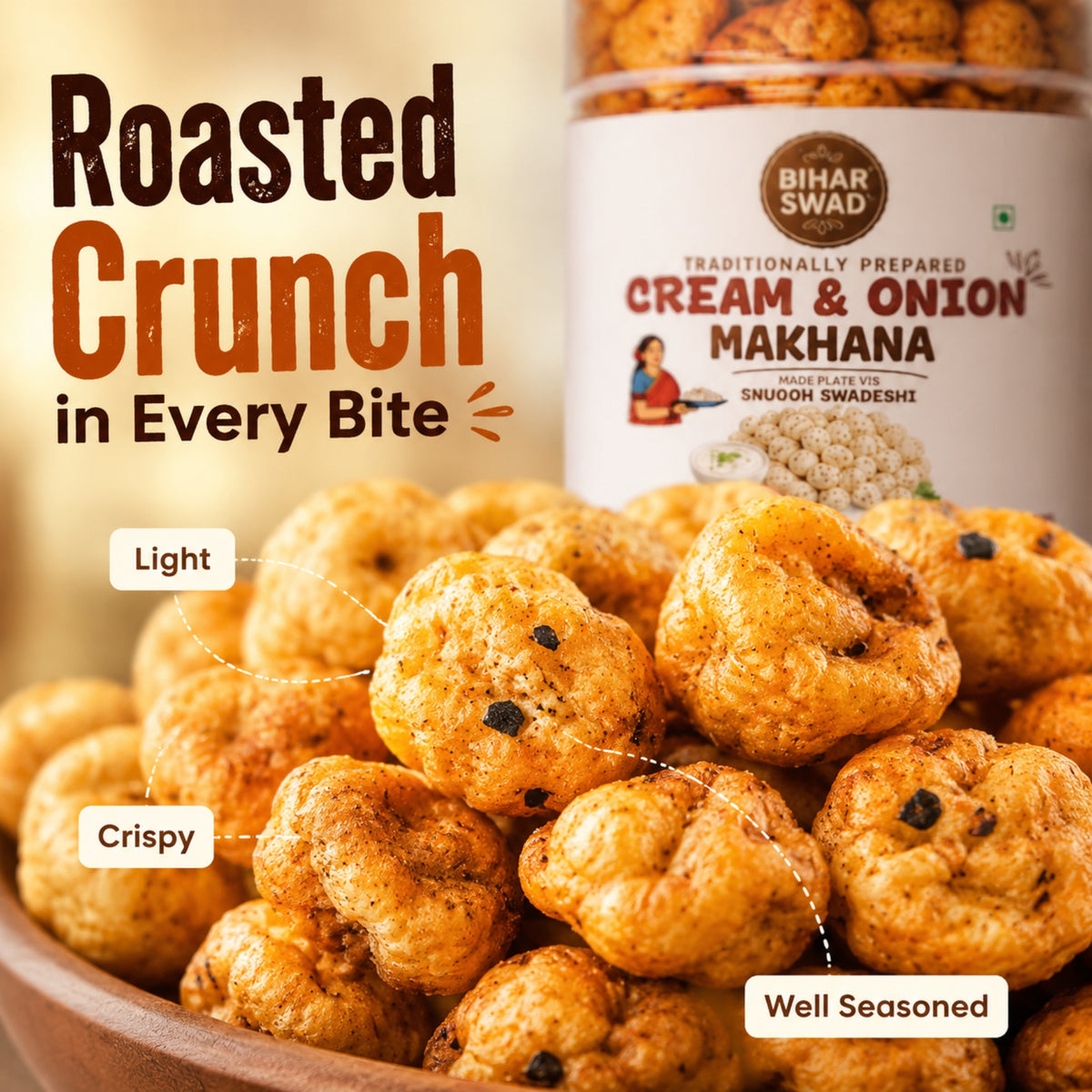 Bihar Swad Roasted Makhana - Cream & Onion (100g)